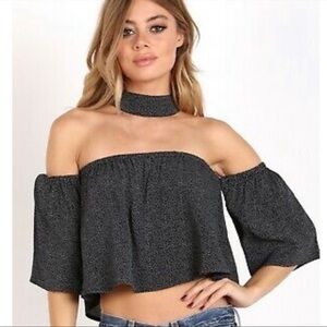 Flynn Skye Black White Off The Shoulder Choker Top